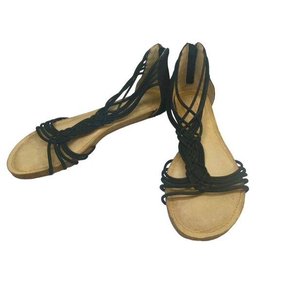 ADAM TUCKER Women Sandals Size 8 Black Me Too Cali Leather Flat Summer Beach s-9 - Picture 1 of 10